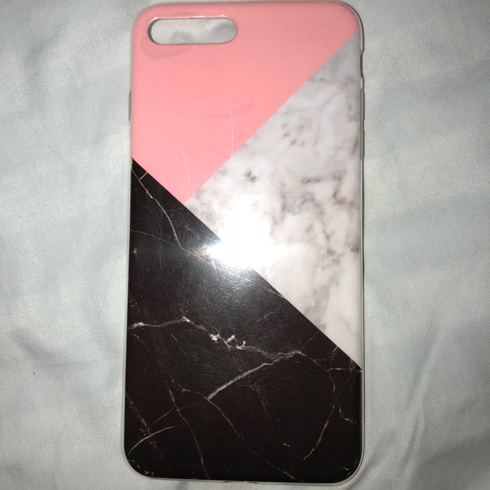 Pink marble and black soft case